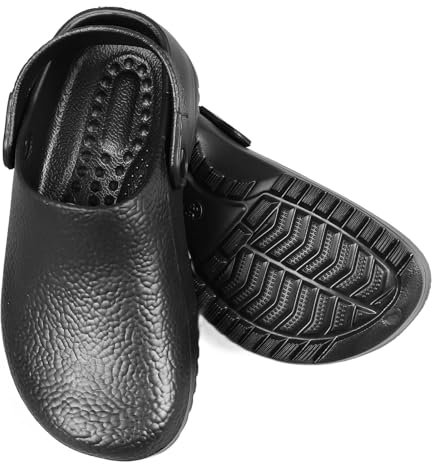 Qcwwy Zapatos de Chef de Verano Antideslizantes con Diseño sin Espalda, Zapatos de Trabajo Negros de Goma EVA para Hombres, Transpirables, Cocina, Enfermera (42)