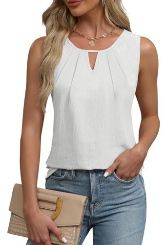EMOTTOS Tops sin Mangas Acanalados para Mujer, Camiseta de Tirantes de Verano con Cuello en V y Cintura ceñida.(Blanco-L)