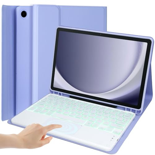 EHLCYS Custodia con Tastiera per Samsung Galaxy Tab A7 10,4 Pollici 2020 (SM-T500/T505/T507), Touchpad Integrato Tastiera Retroilluminata Staccabile A 7 Colori con Supporto per Penna S,Viola