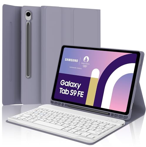IVEOPPE Clavier pour Samsung Galaxy Tab S9 FE/S10 FE 10.9/S9 11, Bluetooth Mégnétique Détachable AZERTY Coque Clavier pour Samsung Tab S9 FE 10.9 2023/S10 FE 10.9 2025/S9 11 2023, Violet Lavande