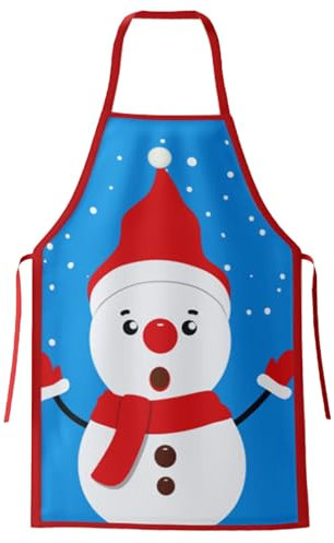 NLAND Delantal de Navidad para Hombre Mujer Delantal de Cocina Navideño Divertido Delantal de Decoración Navideña para Cocina Fiesta Restaurante Barbacoa(Muñeco de nieve)