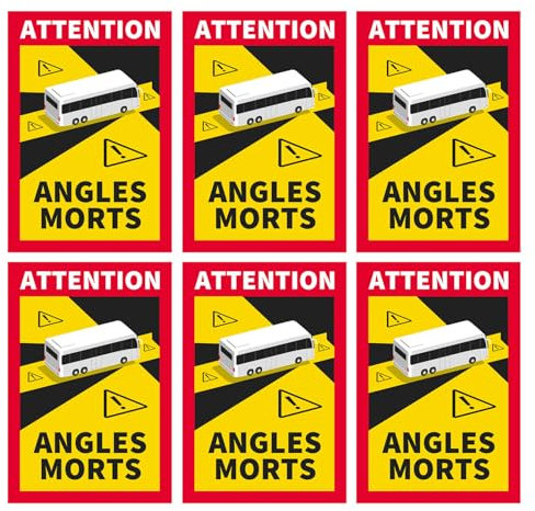 6 Stück Angles Morts Aufkleber Achtung Toter Winkel Bus Frankreich Magnetfolie 170 x 250 mm