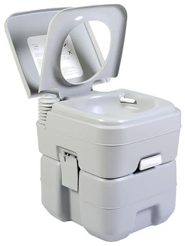 20L Flushable Camping Toilet, Lightweight Portable Toilet with Removable Tank and Lid, Piston Pump Flush Efficiently, Good Air Tightness and Odors, for Camping, Festivals, Fishing Trips