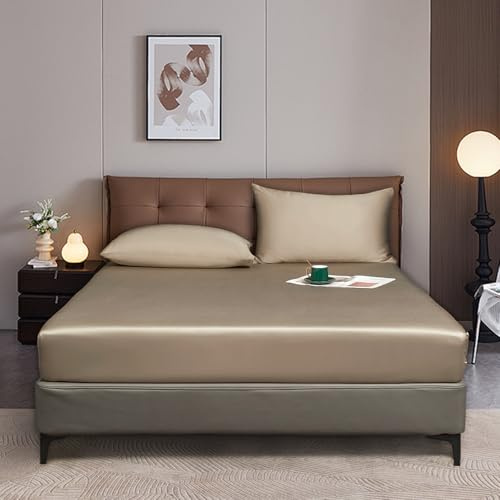 Luofanfei Spannbettlaken 90x200 Gold Khaki Boxspringbett Frottee Glänzend Sommer Kühlend Bambus Microfaser Bettlaken Uni Spannbetttücher für Hohe Matratze bis 25-30 cm
