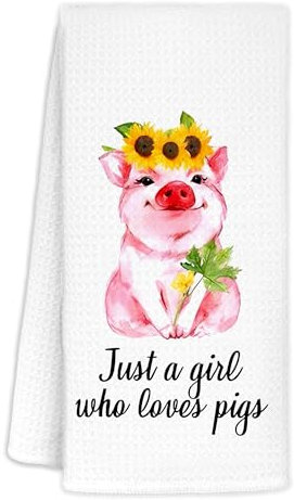 CIOJUNE Pink Pig Sonnenblumen-Küchentücher, Schweine-Geschenk für Frauen, Schweine-Liebhaber, Mädchen, Schweine-Küchendekoration, nur ein Mädchen, das Schweine liebt, Geschirrtücher, 40,6 x 61 cm,