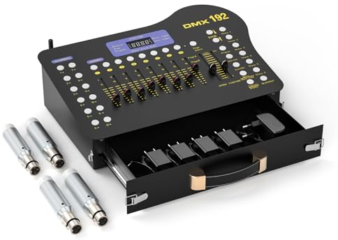 U`King DMX Controller, 192 Kanäle DJ Controller mit Schublade, mit Wireless DMX Sender/4 Empfänger, für DMX Controller 512, Party, Moving Head Licht Discolicht Partylicht Halloween