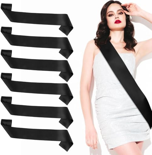 Schärpe 6 Stück Blanko Schärpe Schwarz Schärpen Blank Party Zubehör Schärpe Bedrucken Personalisierte Satin Schärpe Scherpe Selbst Beschriften Party Schärpen DIY schärpe für Hochzeit Party Geburtstag