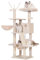 Hey-Brother Kratzbaum, 135 cm Indoor Katzenbaum, Mit gepolsterter Plattform Bett, Spielzeug Ball, Höhlen, Hängematte und Sisal Kratzbaum Katzenhaus, Beige MPJ019-SM