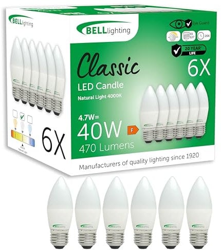 BELL Lighting E27 Edison Screw Dimmable Light Bulb LED Candle 6 Pack | Natural White 4000K | 470 Lumen 4.7W | Energy Saving Candle LED Light Bulb | 40W Lamp Equivalent
