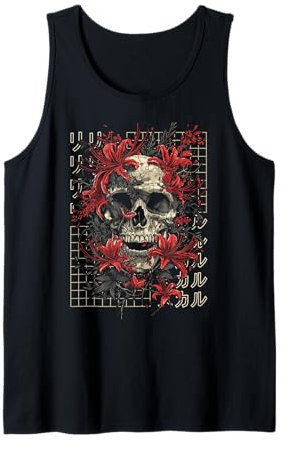 Rote Spinne Lilie Blume Schädel Skelett Japanische Anime Otaku Tank Top