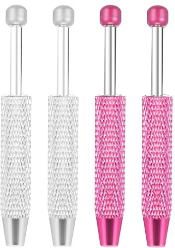UptVin 4Pcs Piercing Ball Grabber, Stainless Steel Piercing Ball Screw Tool 4 Prong Mini Grabber for Jewelry, Small Parts, DIY (Silver & Pink)