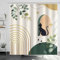 Dazzlewall Boho Duschvorhang Schwarze Katze 180x180cm, Grüne Blätter Beige Abstrakt Duschvorhänge, Wasserdicht Waschbar Polyester Textil Stoff für Badezimmer mit 12 Haken