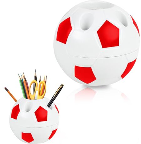 KHDULQ Stifteköcher,Stiftehalter im Fußball-Stil für Schüler mit 6 Löchern,Tisch Organizeraus Kunststoff,Stifte Organizer für Büro Zuhause Schule,Perfektes Einschulung Geschenk und Geburtstag (Rot)