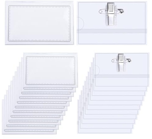 24 Pezzi Portabadge, Impermeabili porta Badge Orizzontale, Plastica porta Badge con Clip e Spilla, Transparent porta Cartellino per Infermiere, Scuole, Conferenze, Ufficio e Visitatori, 9 x 5,6 cm