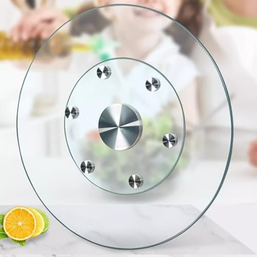 Plato de servir de vidrio templado, bandeja redonda con rodamiento silencioso, plato giratorio resistente para mesa de comedor