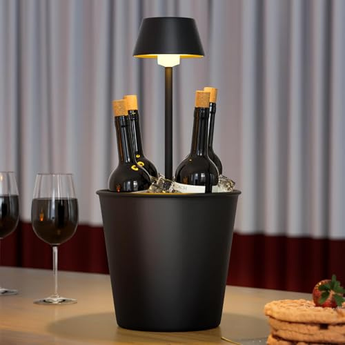 FUYO LED Eiskübel mit Warmlicht – 2-in-1 Tischlampe & Kühler, Spritzwassergeschützt für Champagner/Wein/Getränke bei Party/Zuhause/Bar (3L)