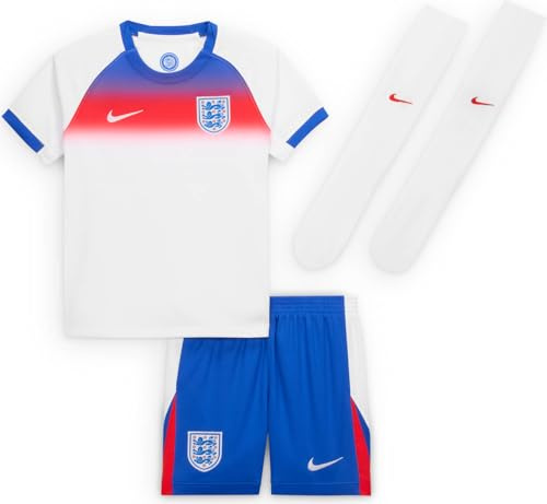 England 2025/26 Stadium Home Dreiteiliges Nike Replika Fußballtrikot-Set Für Jüngere Kinder, Hyper Royal/Weiß/Challenge Red, FZ9233-405, M