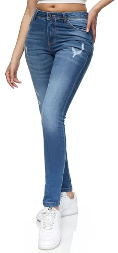 REPUBLIX Damen Destroyed Mid Waist Skinny-Fit Stretch Denim Jeans RJ-1003