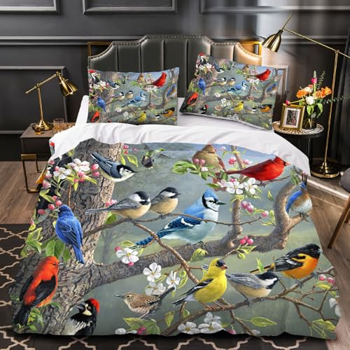 RFFLUX 3D Vogel Bettwäsche Set 135x200 cm 2teilig Weiche und Angenehme Microfaser Bettwäsche Vogel Bettbezug Kinderbettwäsche mit Kissenbezug 80x80 cm（Stil 30-9）