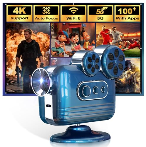 App integrate: proiettore 5G WiFi Bluetooth Smart 4K Full HD, proiettore cinematografico con altoparlante stereo karaoke, dotato di 2 microfoni, compatibile con pc/TV Stick/telefoni/USB (con app)