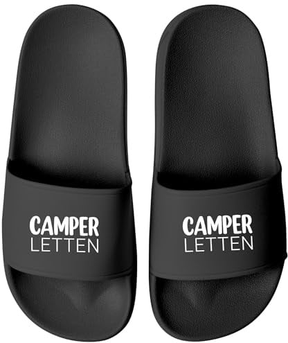 MoonWorks Unisex bathing slippers, camperlets, camping gadget, holiday slippers, with print, men's and women's bathing shoes, Variant 3 Black, 6 UK