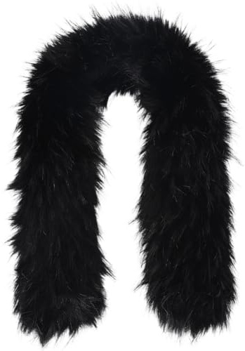 GORGECRAFT 12 * 81cm Col en Fausse Fourrure Écharpe Capuche Amovible Garniture de Remplacement Capuche Noire Cache Cou Châle Fourrure Artificielle Chenille Garniture Manteau d'hiver Veste Parka Noël