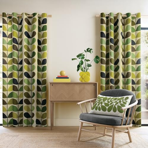 Orla Kiely Curtains - 1 Pair Multi Stem Fern-Ochre Lined Eyelet Curtains 100% Cotton (168cm x 137cm (66 x 54))