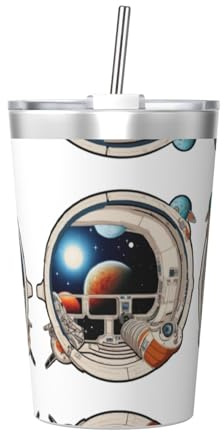 WBQLSL Space Pod Space Pod - Botella de acero inoxidable con patrón de cápsula espacial, taza de paja cónica portátil desmontable, taza de agua para deportes al aire libre