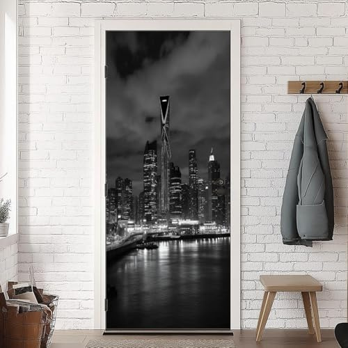 TACOKI Türtapete Selbstklebend Türposter New York Türbekleben Grau Türbilder, 3D Effekt Fototapete Türfolie Poster Türaufkleber Wandtattoo Tür Dekoration Stickers 95x215 cm v6370