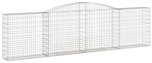 XHNIFBN Lot de 6 gabions réglables en hauteur - 400 x 30 x 100/120 cm - Argenté - Fer galvanisé avec arc haut - Pour barrières de jardin décoratives, durables et robustes - Pour jardin, terrasse et