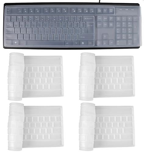 4 Pack Keyboard Cover Protector Skin for Office PC Computer | Reusable Protective Ultra Thin Silicone Desktop Keyboard Film for Waterproof Anti-Dust with 104/107 Keys Clear