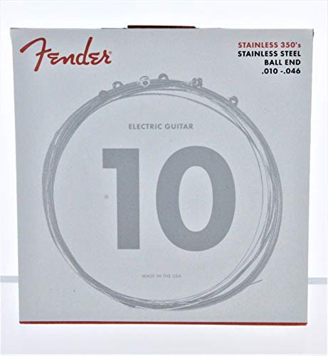 Fender Stainless 350's Guitar Strings, Stainless Steel, Ball End, 350R Gauges .010-.046, (6)
