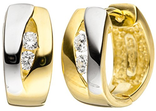 Jobo Damen-Creolen aus 925 Sterling Silber Bicolor vergoldet mit Zirkonia 14 mm