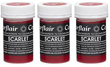 Sugarflair Scarlet Pastel Food Colouring Paste, Highly Concentrated for Use with Sugar Pastes, Buttercream, Royal Icing or Cake Mix, Subtle Colour Dye - 25g (Pack of 3)