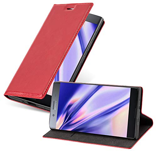 Cadorabo Hülle kompatibel mit Sony Xperia XZ Premium aus Premium Kunst Leder Flip Klappbare Stoßfeste Magnetische [Standfunktion] [Kartenfächern] Cover Hülle für Sony Xperia XZ Premium Tasche in Rot