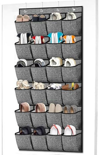 homyfort Over the Door Shoe Organizer, Hanging Shoe Rack Storage Holder with 24 Large Pockets for Closet Door, Men Women Kids Shoes, Cruise (Black)