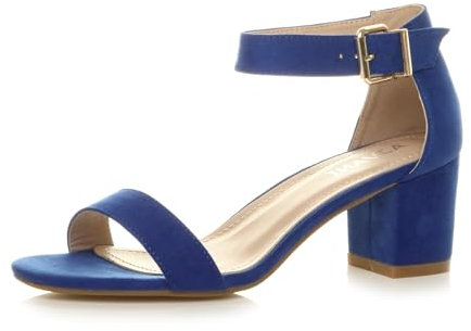 Ajvani Womens Ladies mid Heel peep Toe Buckle Ankle Strap Party Strappy Sandal, Cobalt Blue Suede, 6 UK