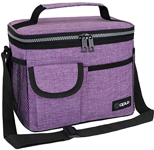 OPUX Lonchera aislada para hombres y mujeres, a prueba de fugas, color morado jaspeado, para el trabajo, bolsa térmica portátil suave con correa para el hombro, lonchera para adultos, para niños,
