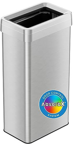 iTouchless Poubelle rectangulaire à double désodorisant de 21 gallons, acier inoxydable de qualité commerciale, poubelle de recyclage de 80 litres, argent