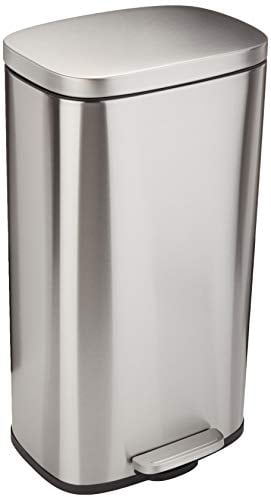 Amazon Basics 30 l Rechteckig Mülleimer für die Küche mit Stahlrohrpedal - 7.9 gallons Sanft Schließend mit Deckel, für Küche, Bad oder Büro, Satiniertes Nickel