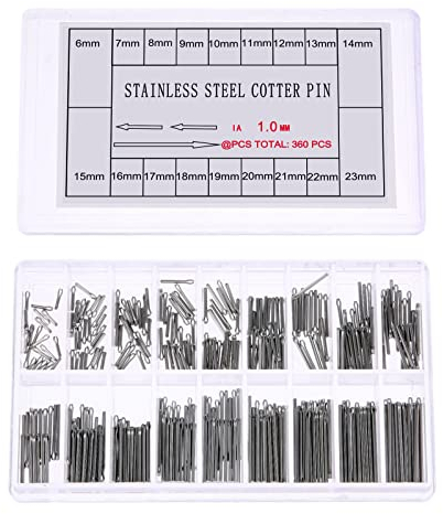 360 PCS Stainless Steel Length 6-23mm Diameter 1.0mm Watch Band Strap Split Cotter Pins Kit Tool for Watch Bracelet Links