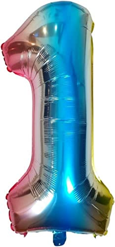 DIWULI Luftballon 1 Geburtstag XL Blau Regenbogen - Folienballon 1, Zahl 1 Ballon 1 Jahr, Geburtstagsdeko 1. Geburtstag Party-Deko Junge Mädchen, Zahlen-Ballon Groß Dekoration, Zahlen-Luftballon