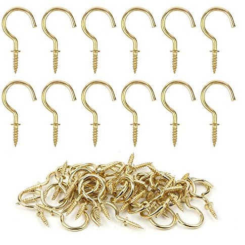 GODLOVEM 40 Stück Messing Plattiert Metall Schraubhaken Deckenhaken Tassenhaken 3,7cm, Gold