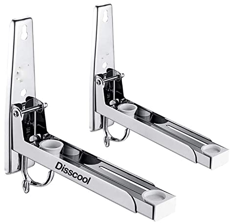 Disscool Microwave Oven Wall Mount Shelf with Removable Hooks,Stainless Steel Microwave Oven Rack Holder Adjustable (Silver, stainless_steel)