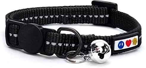 Pawtitas Reflektierendes Katzenhalsband Recyceln, katzenhalsband mit sicherheitsverschluss | Reflektierende Schnellverschluss Haustier Halsband Katzenhalsbänder mit Glocke - Schwarz Meer