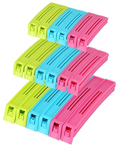 SUHSAI Multipurpose Food Snack Storage Clips Plastic, Packet Sealing Clamps,Manual Bag Sealer, Food Pouch Clip,Bag Zipper for Home Kitchen Office Travel Camping, Assorted Colors & Sizes(Set of 18)