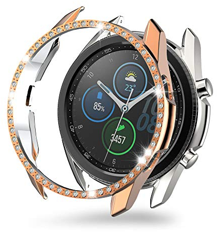 MJRom für Samsung Galaxy Watch 3 Hülle 45mm, PC Bling Schutzhülle Stoßstangenschale Kompatibel mit Samsung Galaxy Watch 3 (2020) Smartwatch Zubehör (45mm, Rosegold)