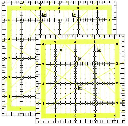 Ramlur 2 Pack Quilting Templates, 4.5Inch & 6 Inch Square Quilting Rulers, Fabric Cutting Ruler, Square Sewing Ruler with Non-Slip Rings for Easy Precision Cutting Quilting, Sewing DIY Crafts