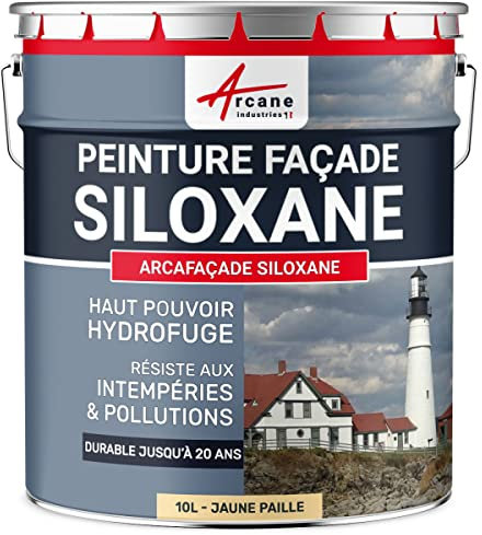 Peinture Facade Siloxane Hydrofuge - ARCAFACADE SILOXANE 10 L (+ ou - 60 m² en 1 couche) - Jaune Paille - RAL 085 90 30 - ARCANE INDUSTRIES