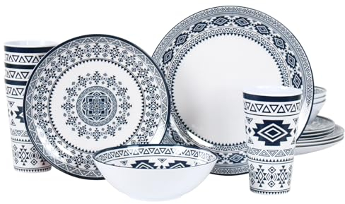 DAPOTO Melamin-Geschirr-Set für 4–16 Teile: Campinggeschirr-Set mit Speisetellern, Salattellern, Schüsseln und Tassen. Leicht und unzerbrechlich. Für den Innen- und Außenbereich geeignet.